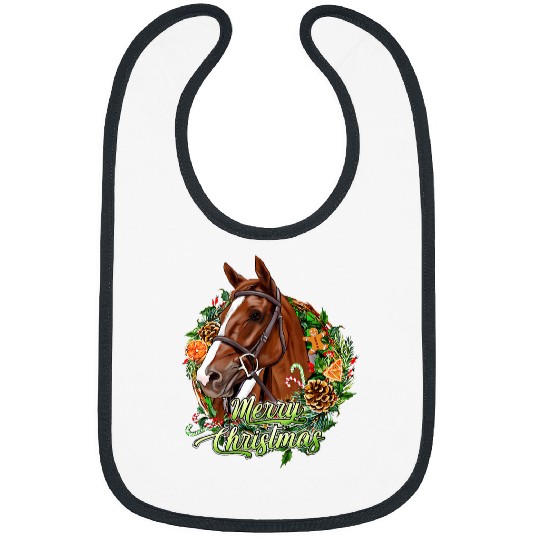 Horse Pet Merry Christmas Wreath Horse Western Graphic Bibs