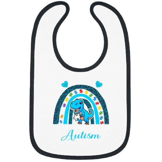 Autism Puzzle Dino I Love Someone with Autism Rainbow Bibs