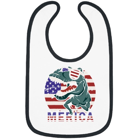Dinosaur Pet 4th July Boys Merica Dino TRex American Flag Kids Toddler Bibs