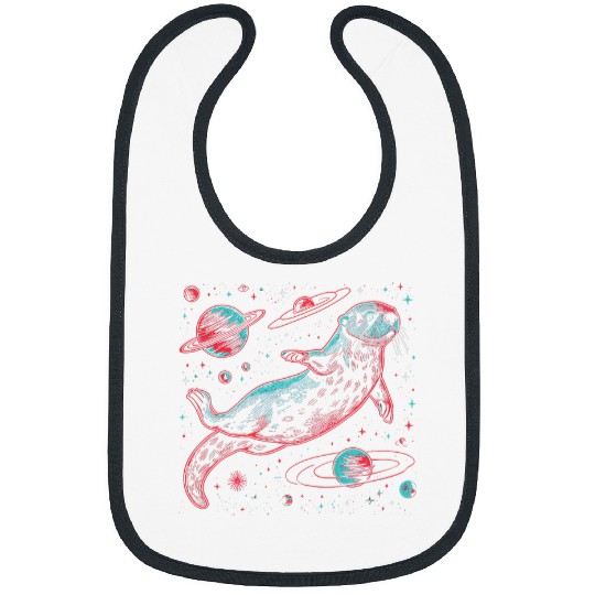 Sea Otter Floating In Space Funny Astronaut Animal Otter Bibs