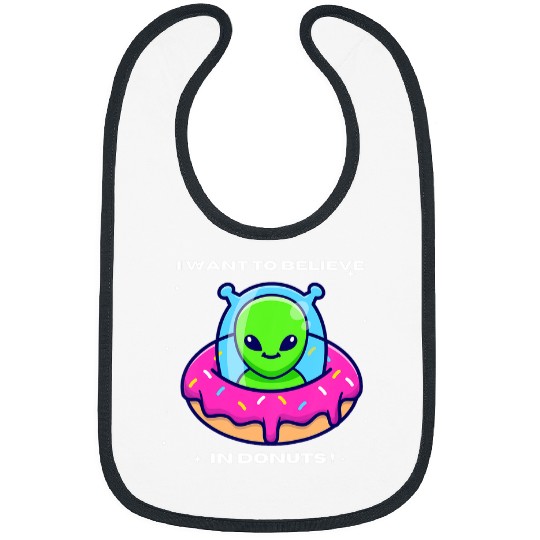 Aliens UFO Kids I Want To Believe In Donuts Green Bibs