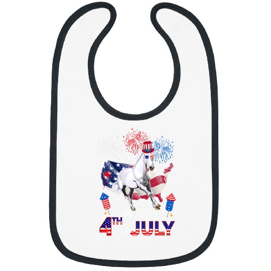 Horse Pet Proud American Flag Fireworks Lover Happy 4th Of July Bibs
