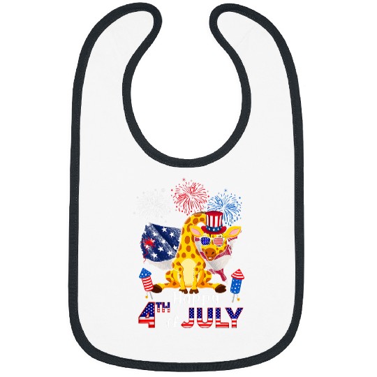 Giraffe Pet Proud American Flag Fireworks Happy th Of July Bibs