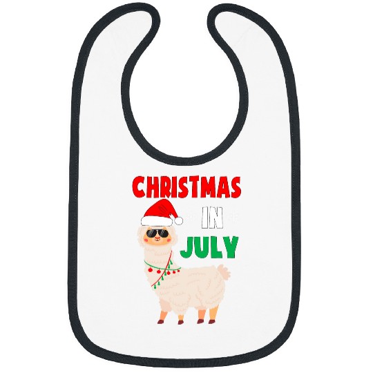 Llama Pet Christmas In July Llama Wearing Santa Hat Kids Toddler Cute Bibs
