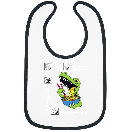 Dinosaur Pet Eat Sleep Anime Repeat Trex Dinosaur Eating Ramen Japanese Bibs