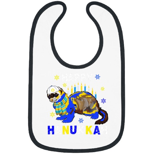 Ferret Pet Happy Hanukkah Menorah Ferret Wearing Jewish Hat Lover Bibs