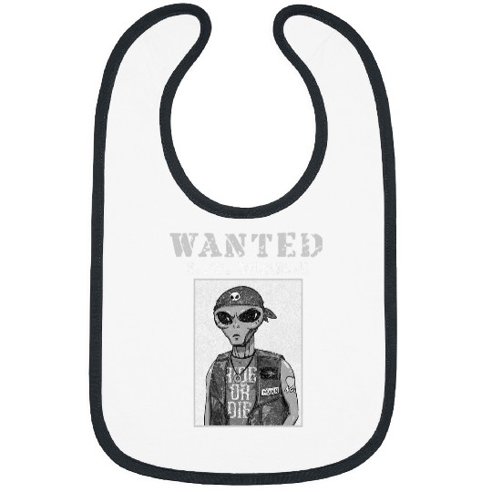 Aliens UFO Little Green Man Funny Wanted Alien Biker Outlaw Grey Scale Bibs