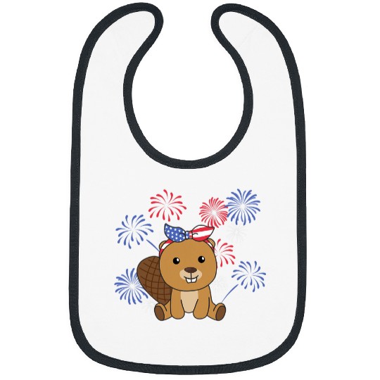 Beaver Pet 4th Of July American Bear For Kids Usa Fireworks Beaver 01 Bibs