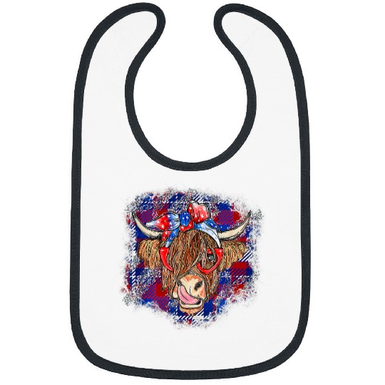 Cow Pet Red White Blue Highland Cow Patriot farmer USA 4th of July Bibs
