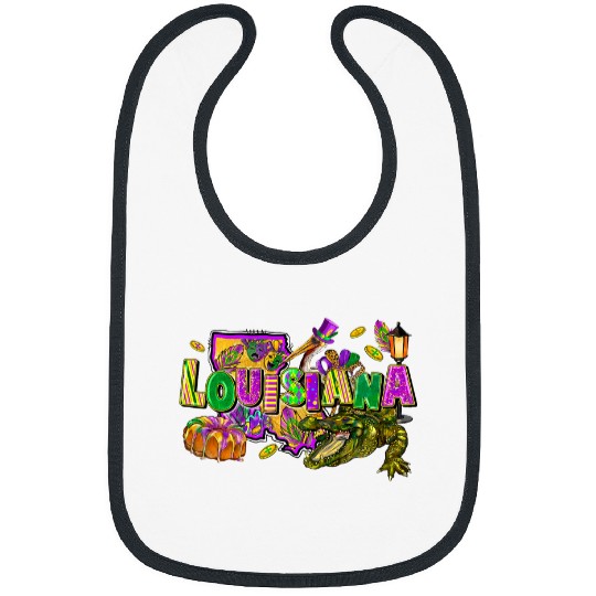 Alligator Pet Happy Mardi Gras Alligator Brown Pelican Louisiana Animals Bibs