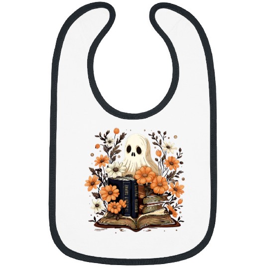 Book Fun Cottagecore ghosts Reading Book Flower Librarian Halloween Bibs
