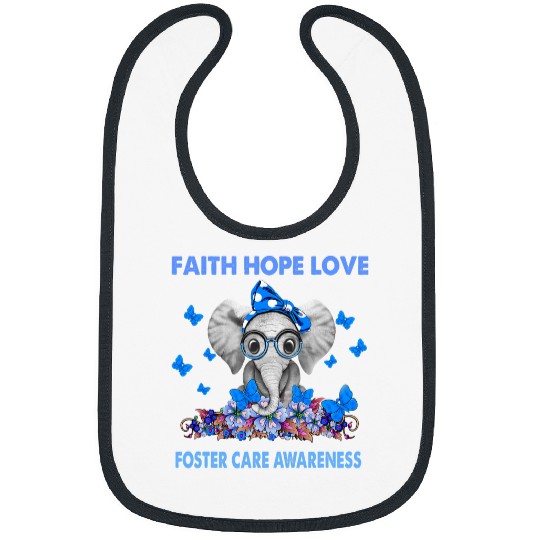 Elephant Mammal Faith Hope Love Foster Care Awareness Blue Ribbon Bibs