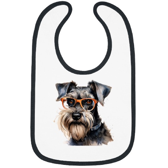 Miniature Schnauzer Watercolor Dog Wearing Glasses Bibs
