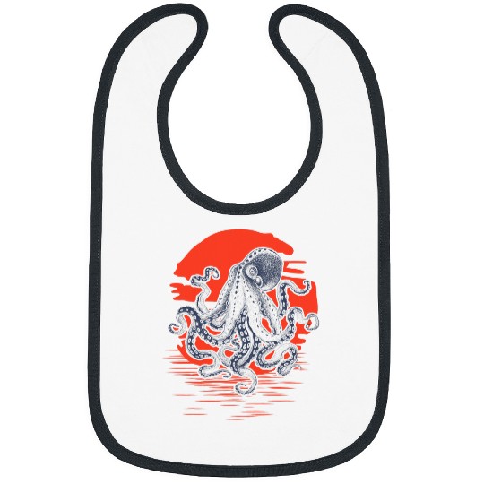 Octopus Pet Sunrise Octopus Throwback Retro Vintage Surfer Bibs