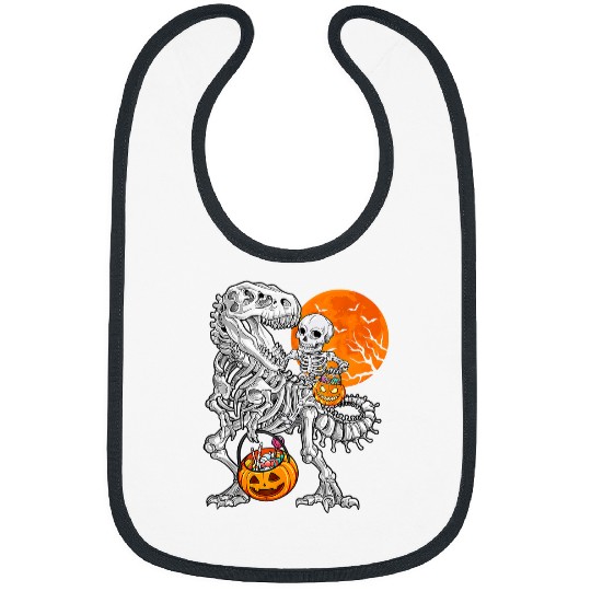 Dinosaur Pet Skull Halloween Skeletons Riding Mummy Dinosaur T rexs Pumpkin Moon 3 Bibs