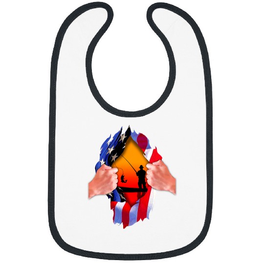 Fishing Fun Ripped USA Flag Cool Bass Fly Fish Fisherman Gift Bibs