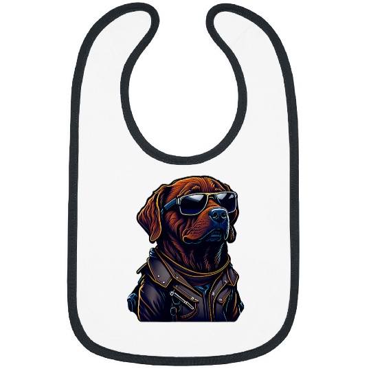 Cool Brown Labrador with Sunglasses and Leather Jacket Bibs