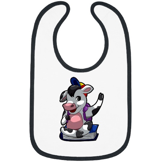Cow Pet Back To School Cute Cow With Backpack Waving Funny Animal Bibs