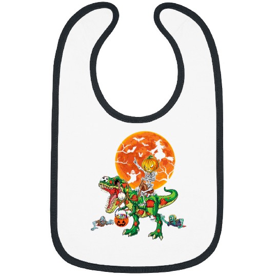 Dinosaur Pet Skull Halloween Skeletons Riding Mummy Dinosaur T rexs Pumpkin Moon 2 Bibs