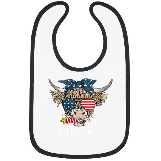 Cow Pet merica highland cow with bandana patriotic 4th of july Bibs