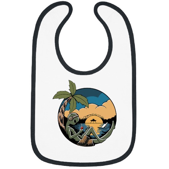 Aliens UFO Tee Alien Ufo Sunset Cocktail Palm Tree Beach Space Party Bibs