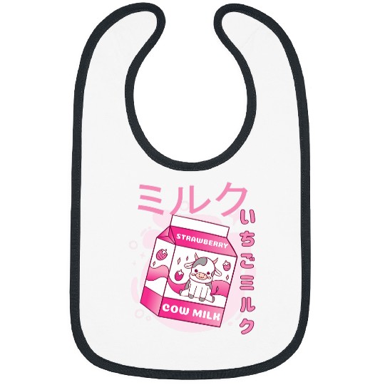 Cow Pet Retro Cow 90s Japanese Kawaii Strawberry Milk Shake Kanji Bibs