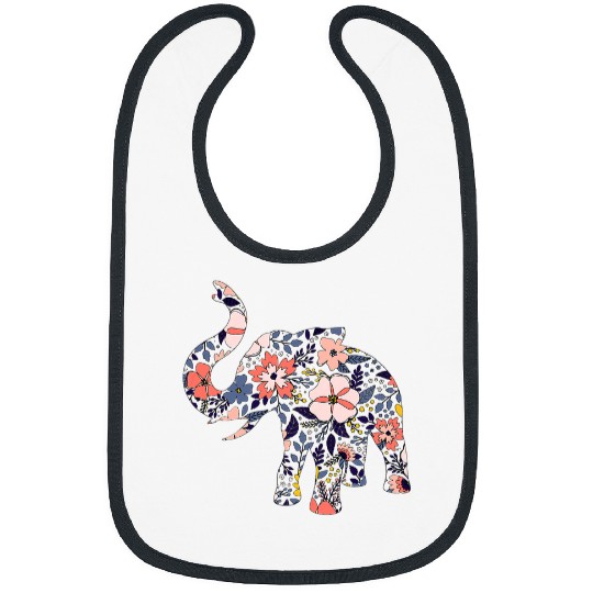 Elephant Mammal Flowers Floral Print Elephant Lovers Bibs