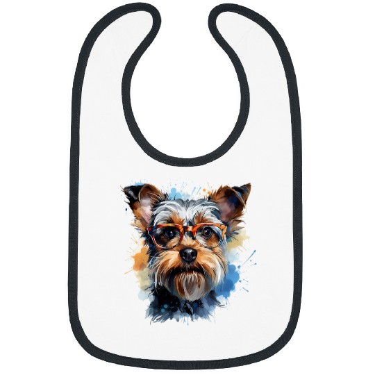 Watercolor Yorkshire Terrier Yorkie Wearing Glasses Bibs