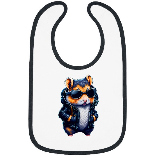 Cool 2fun hamster with sunglasses and leather jacket Bibs