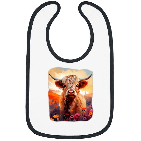 Cow Pet Baby Highland Cow in a Field of Flowers Sunset 10 Bibs