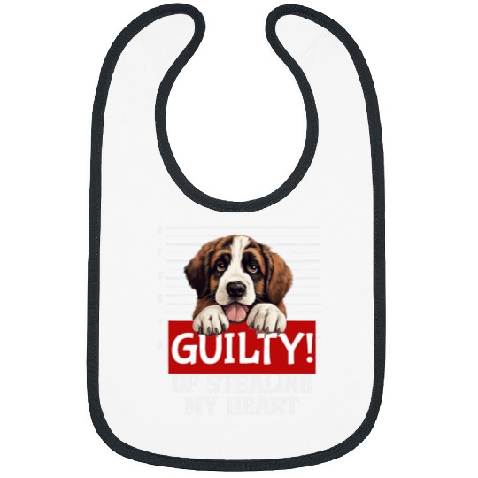 Funny Saint Bernard Dog Breed Guilty Mugshot Fur Baby Pet Bibs