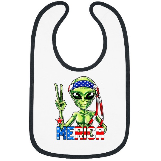 Aliens UFO Merica 4th Of July American Flag USA Funny UFO Lover Bibs