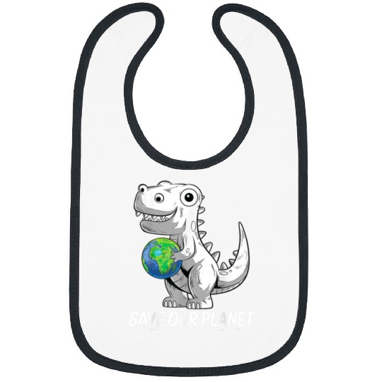 Dinosaur Pet TRex Holding Earth Planet Happy Earth Day Bibs