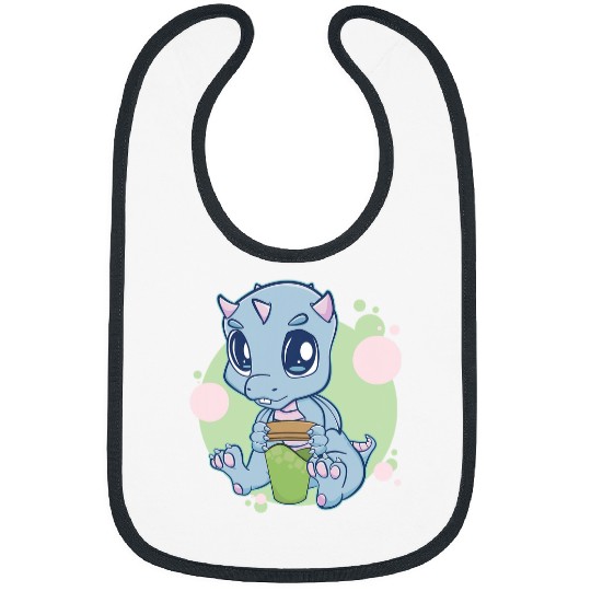 Dinosaur Pet Cute Anime Dinosaur Drinking Boba Tea With Strawberrry Milk Bibs