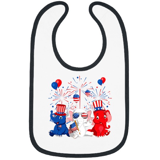 Elephant Mammal Funny Red White Blue Elephant USA Flag Patriotic 4th Of July Bibs