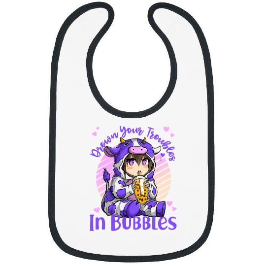 Cow Pet Drown Your Troubles in Bubbles Boba Tea Cow Kid Anime Bibs