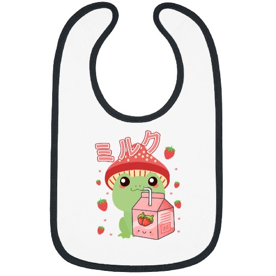 Frog Pet Cottagecore Kawaii Frog Strawberry Milk Japanese Graphic Bibs