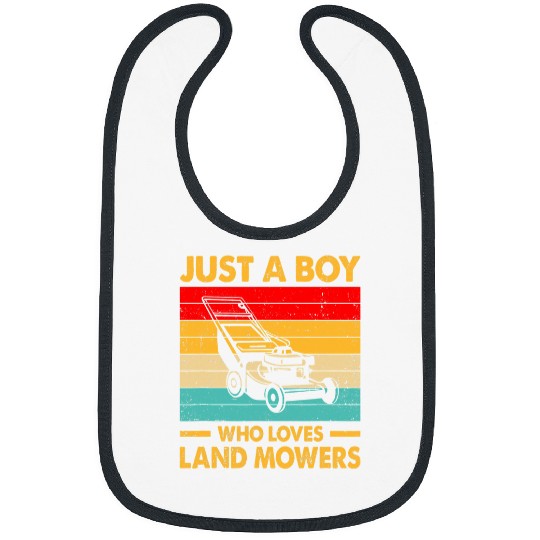 Lawn Mower Fun Mens Just A Boy Who Loves Lawn Mower Garden Gardener Horticulture Bibs