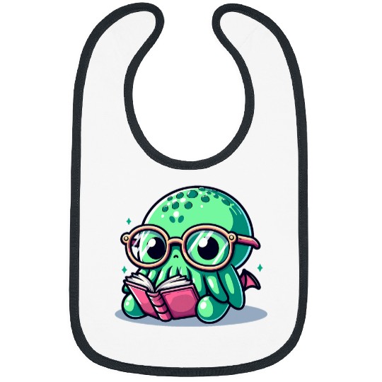 Book Fun Adorable Book Lover Cthulhu With Reading Glasses Cute Bibs