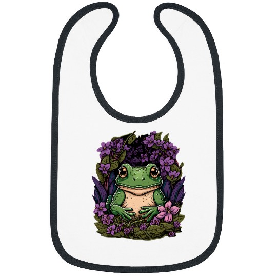 Frog Pet Cottagecore Floral Frog Aesthetic Purple Wildflower Girls Bibs