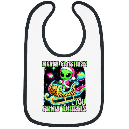 Aliens UFO Funny alien Christmas xmass women cute ufo sleigh aliens tee Bibs