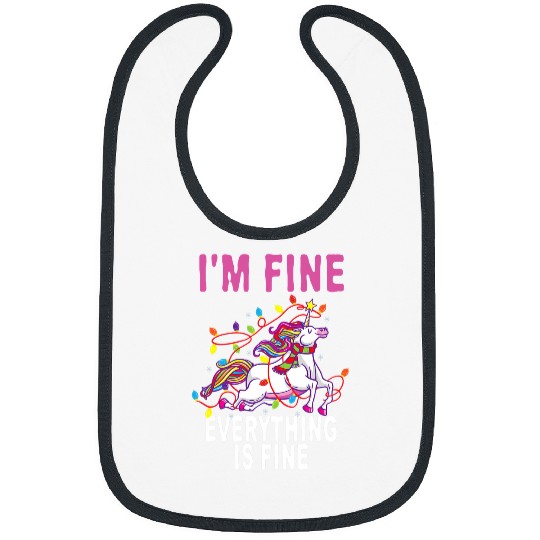 Unicorn Pet Funny Christmas Lights Im Fine Everything Is Fine Bibs