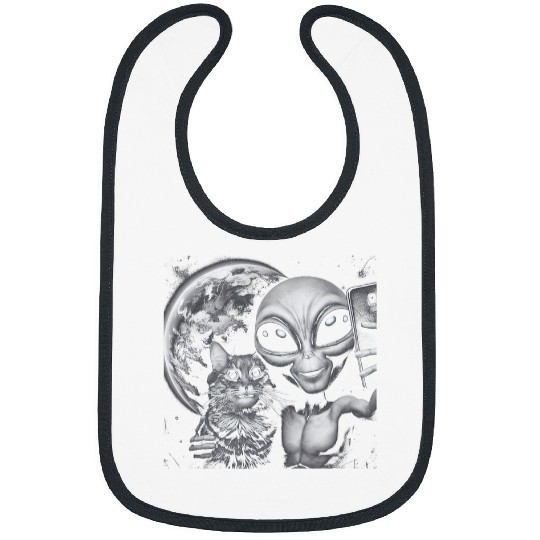 Aliens UFO Funny Cat slefie with Alien in UFO Bibs