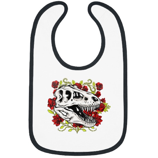 Dinosaur Pet Skull TRex Skull Roses Floral Dinosaur Tattoo Stylish Bibs
