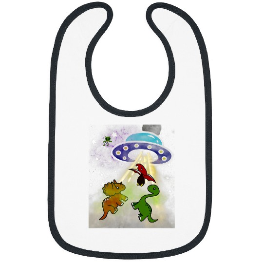 Dinosaur Pet TRex Stegosaurus Abducted by Alien Spaceship Bibs