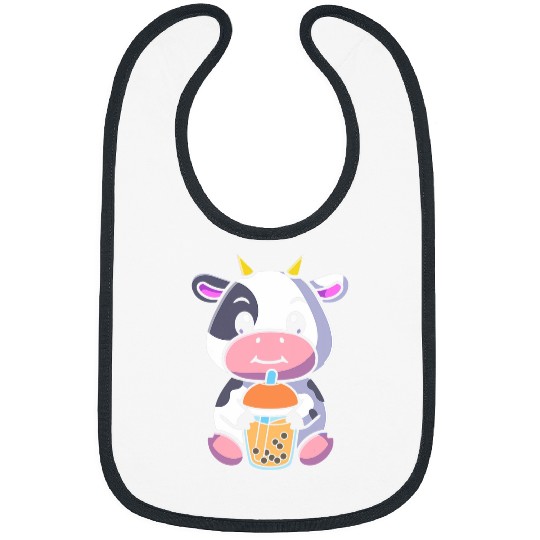 Cow Pet Bubble Milk Tea Cow Cute Cow Drinking Boba Milk Tea 01 Bibs
