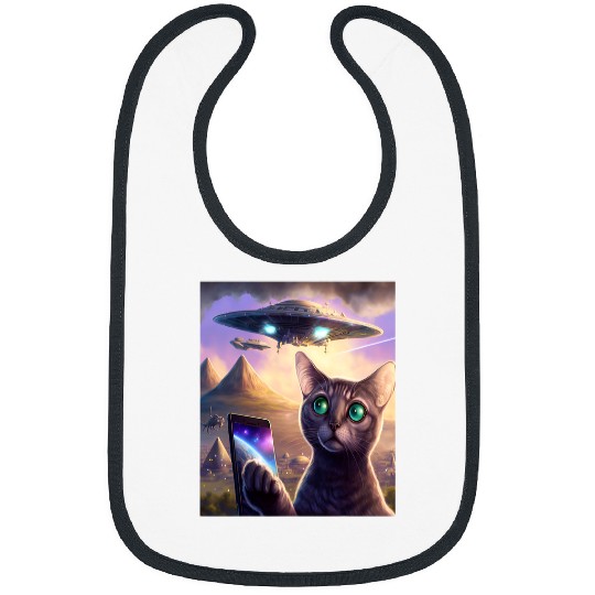 Aliens UFO Funny Cat Selfie Galaxy Cat Bibs