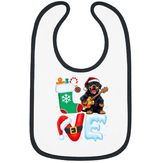 Rottweiler Pet Dog Playing Guitar Santa Hat xmass Rottweiler Dog Christmas Bibs