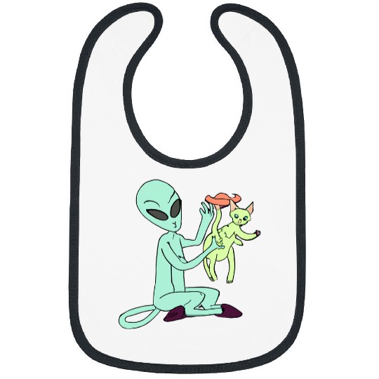 Aliens UFO Petting A Cat For Cat Mom Dad Pet Lovers Costume 21 Bibs