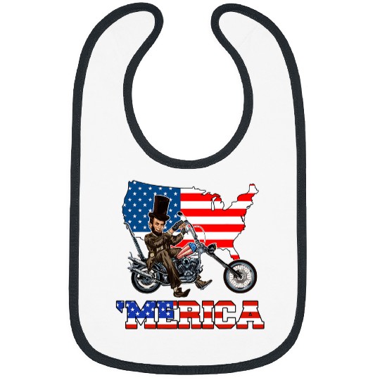 Merica Abraham Lincoln Motorcycle 4th Of July Patriotic Bibs